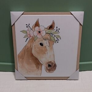 Horse Canvas Wall Art with Floral Crown